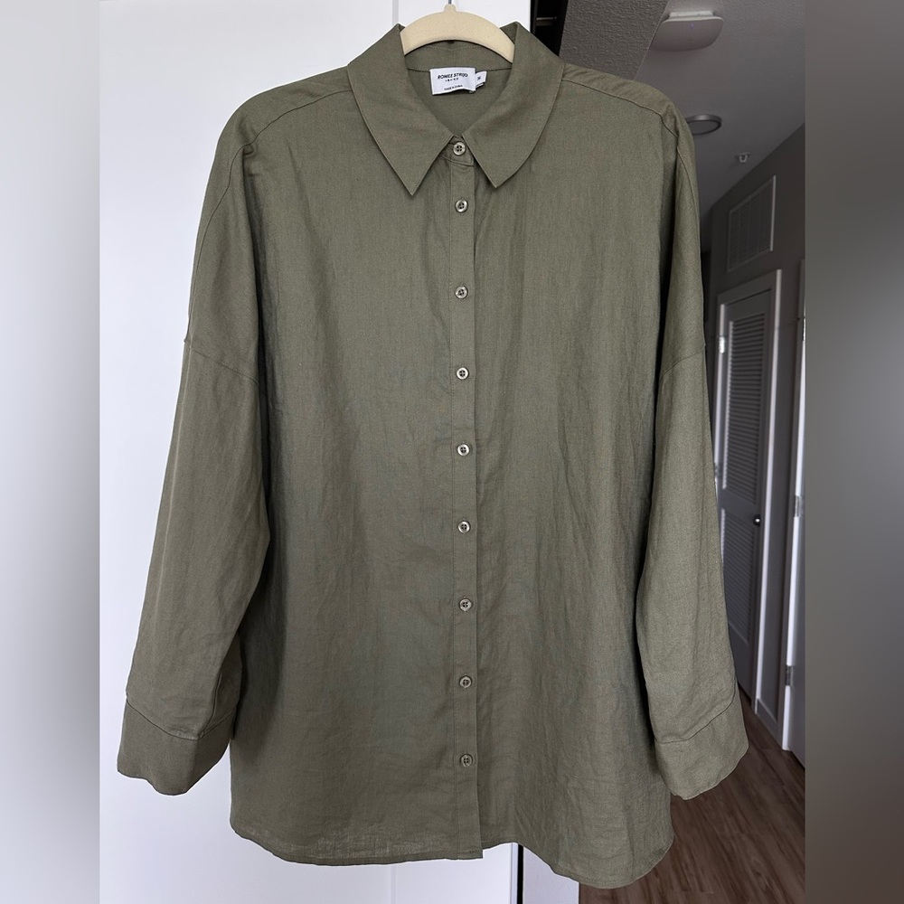 NA-KD 55% linen, 45% cotton Olive Green Shirt